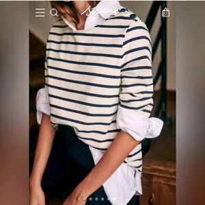 Sezane Navy and Cream Striped Top